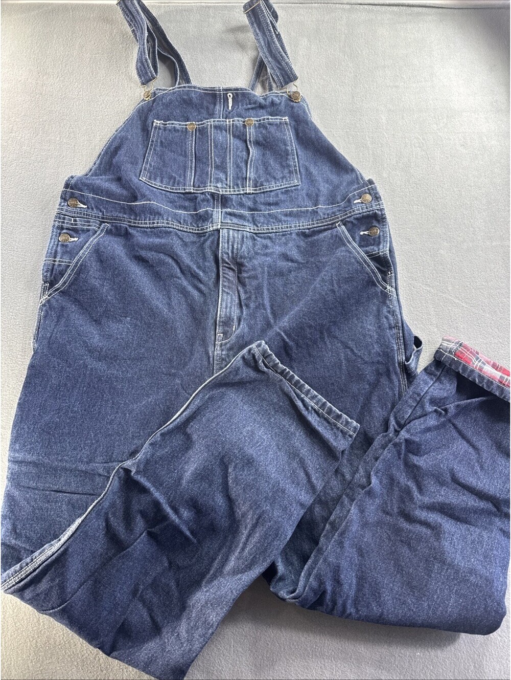 Guide Gear Denim Bib Overalls Mens XL Utility Workwear Flannel Lined Blue Collar